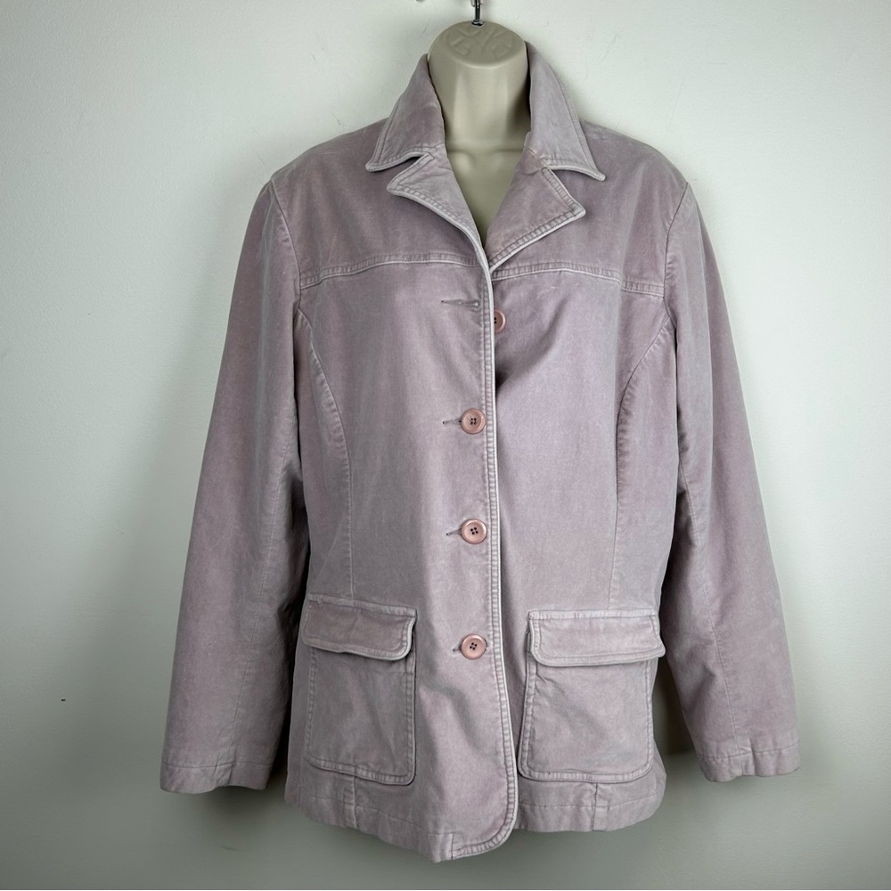 Eddie Bauer Lilac Cotton Velvet Blend Utility Jacket Women’s L Preppy Classic